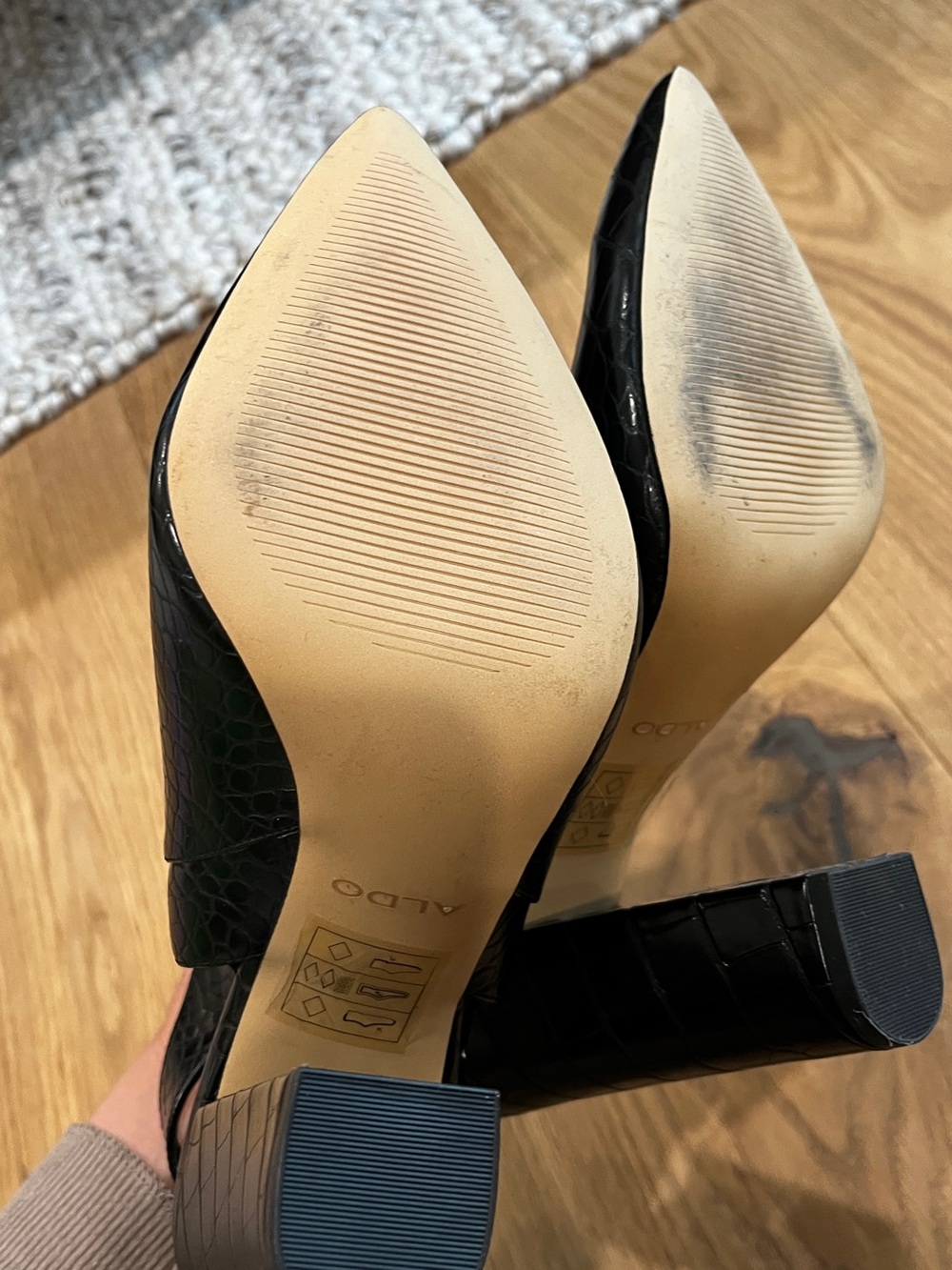 Aldo Black Croc-Embossed Pointed Slingback Block Heels 10 Black - Picture 6 of 9